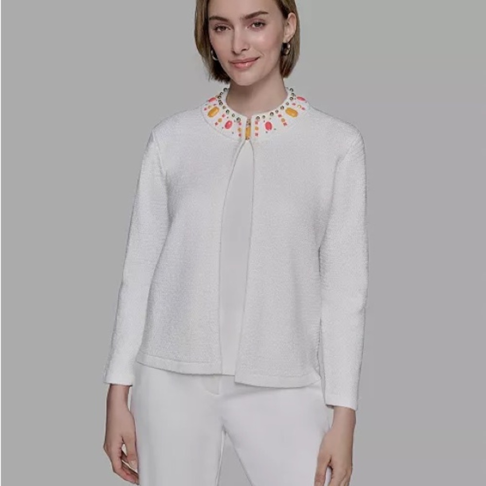 Karl Lagerfeld Paris White Jacket with Colorful Embellished Collar
